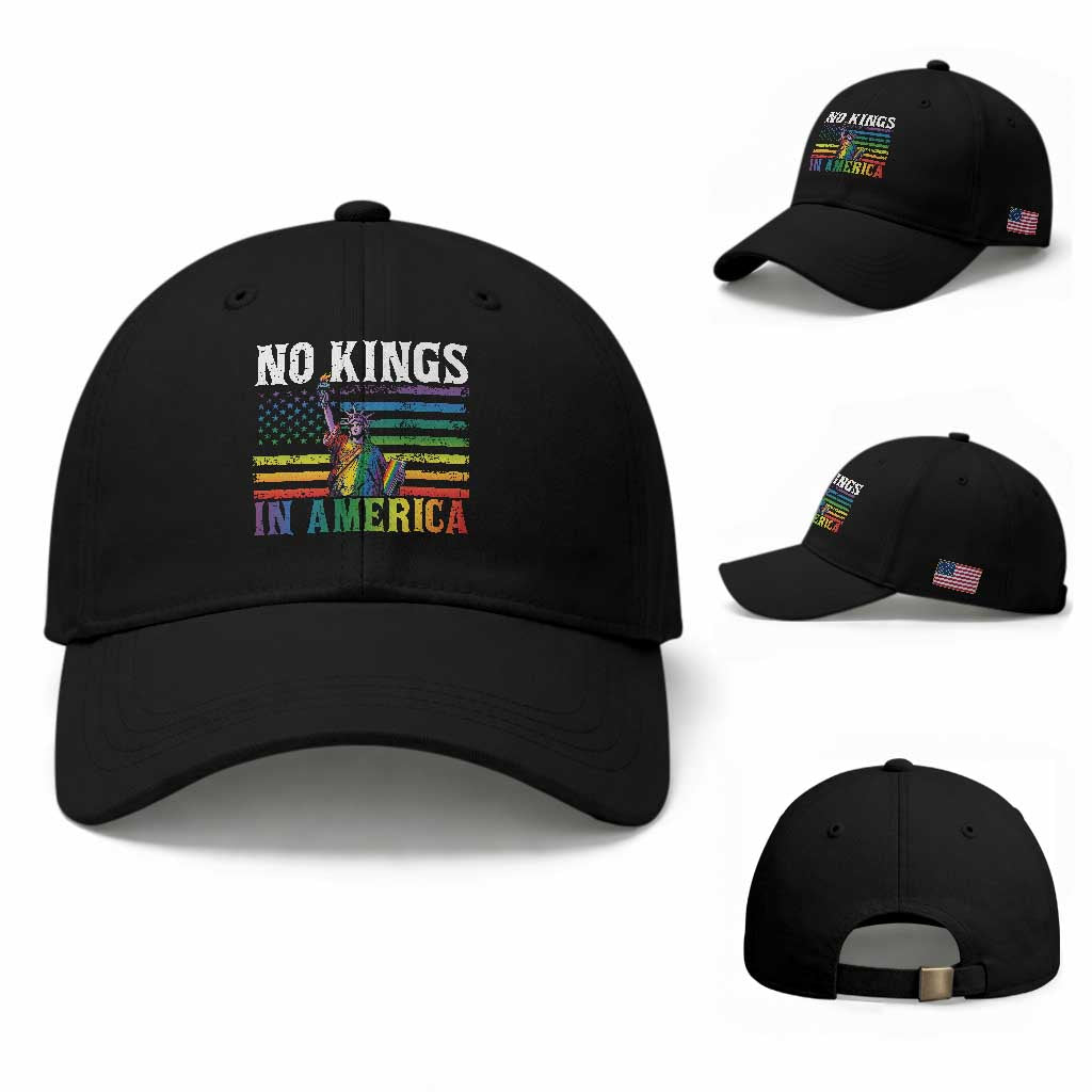 No Kings In America LGBT Pride Baseball Cap Anti Authoritarian Political TS12 Baseball Cap Universal Fit Black Print Your Wear