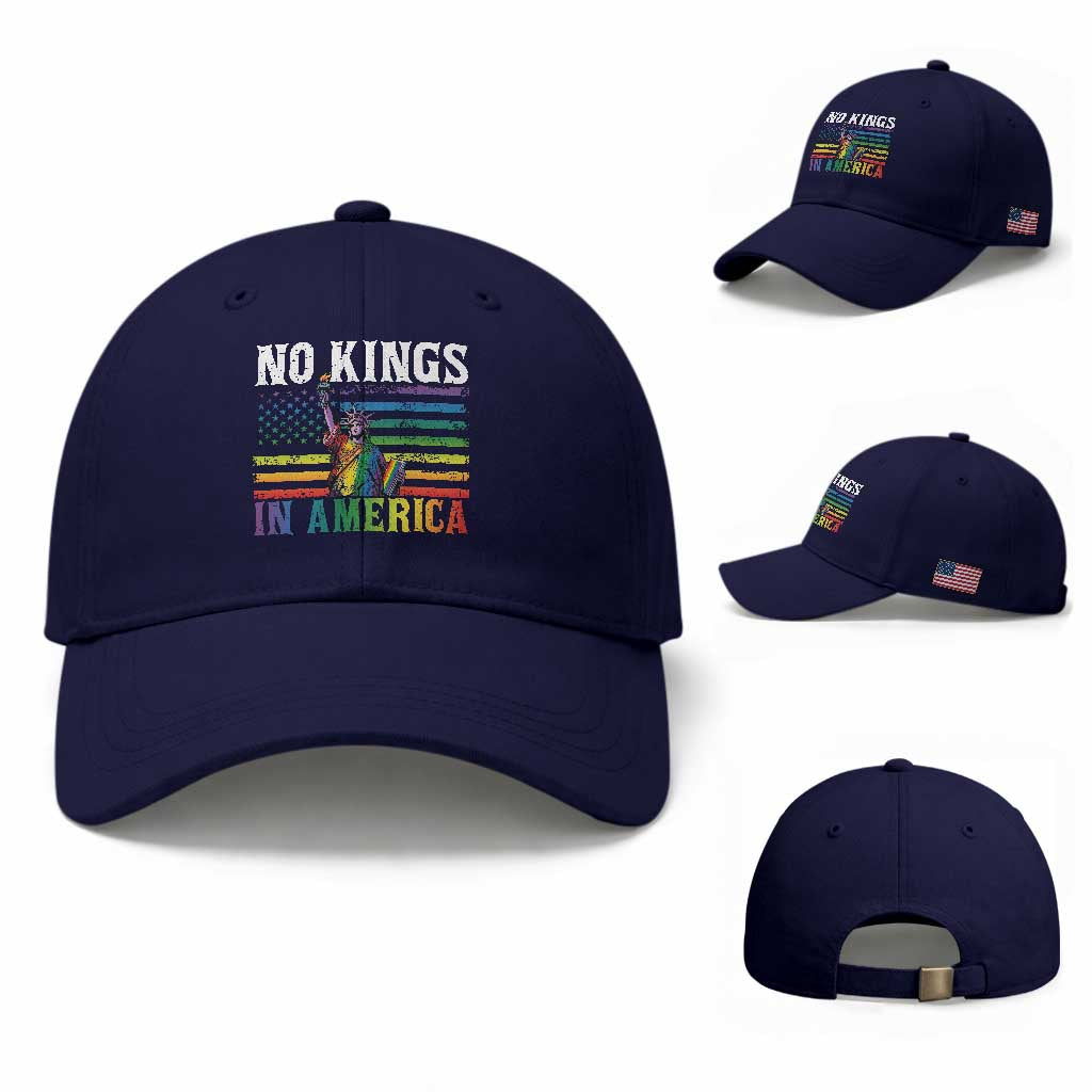 No Kings In America LGBT Pride Baseball Cap Anti Authoritarian Political TS12 Baseball Cap Universal Fit Dark Blue Print Your Wear
