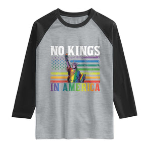 No Kings In America LGBT Pride Raglan Shirt Anti Authoritarian Political TS12 Heather Gray Black Print Your Wear