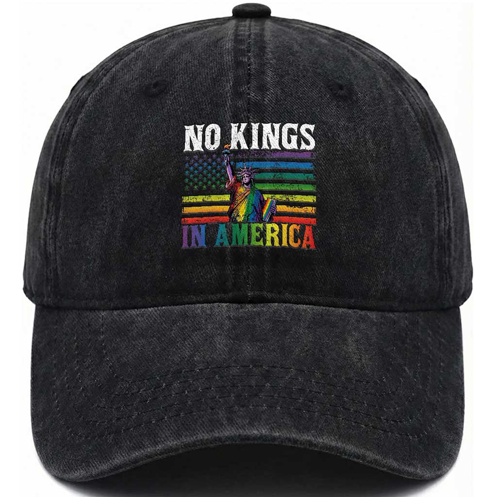 No Kings In America LGBT Pride Washed Cotton Baseball Cap Anti Authoritarian Political TS12 Print Your Wear