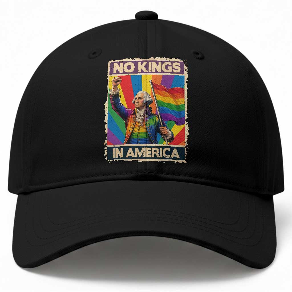 Funny Patriotic LGBT Graphic Baseball Cap No Kings In America TS12 Print Your Wear
