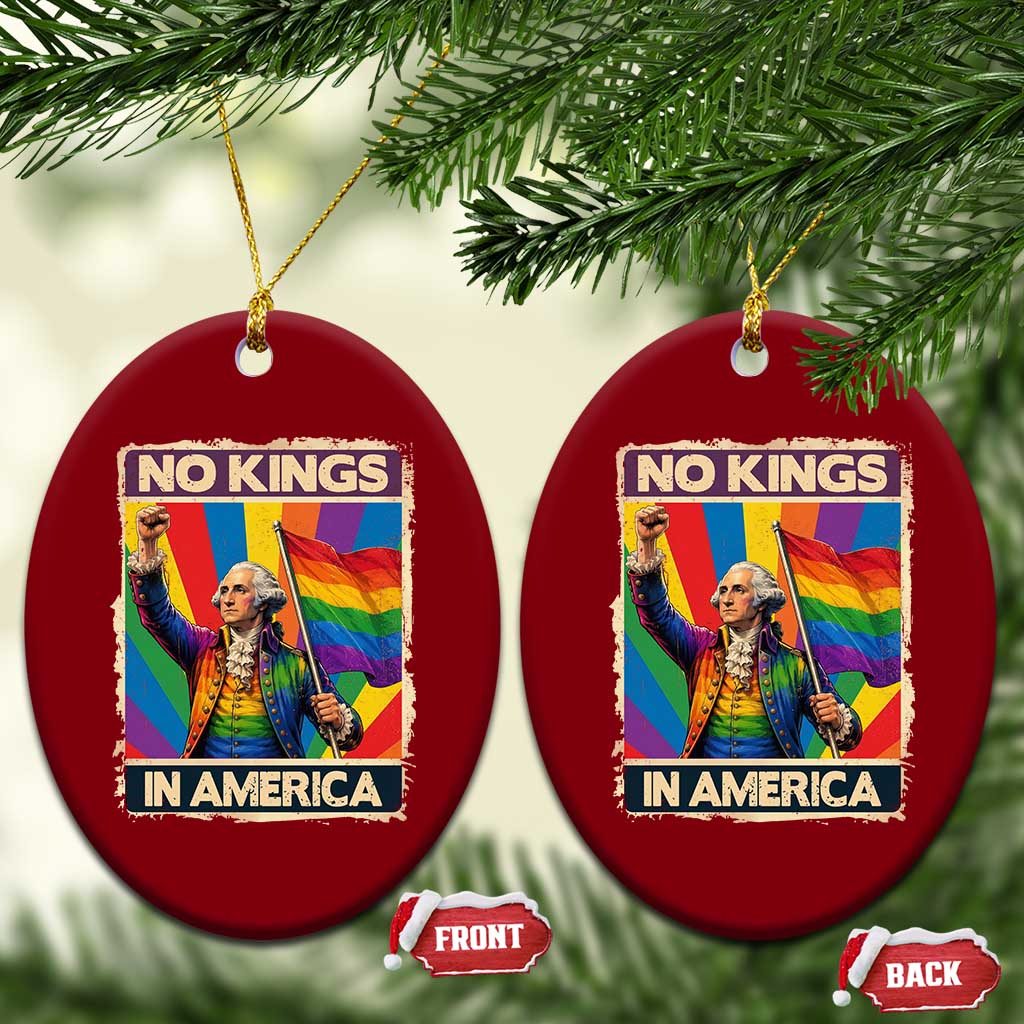 Funny Patriotic LGBT Graphic Ceramic Ornament No Kings In America TS12 Print Your Wear