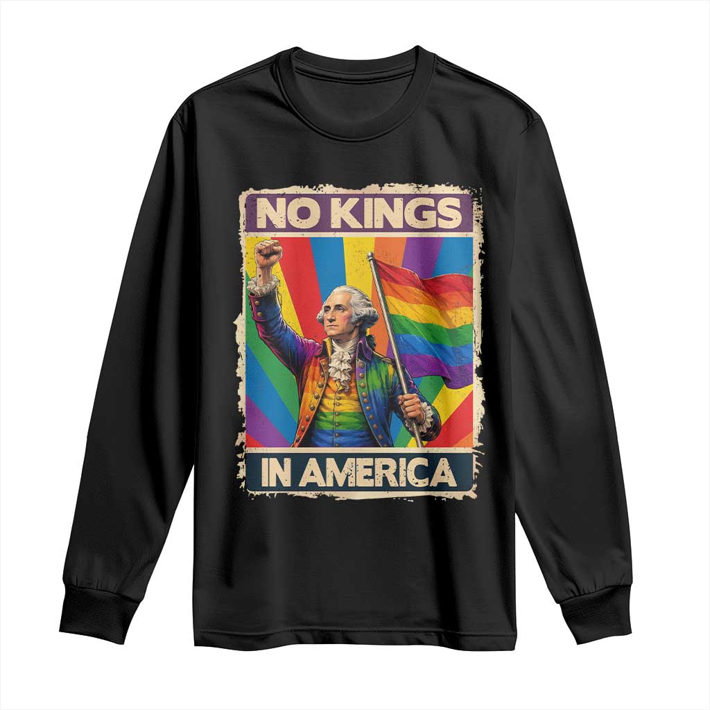 Funny Patriotic LGBT Graphic Long Sleeve Shirt No Kings In America TS12 Black Print Your Wear