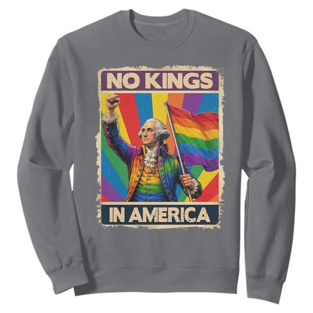 Funny Patriotic LGBT Graphic Sweatshirt No Kings In America TS12 Charcoal Print Your Wear