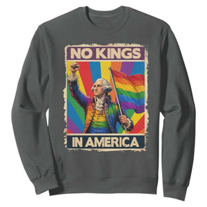 Funny Patriotic LGBT Graphic Sweatshirt No Kings In America TS12 Dark Heather Print Your Wear