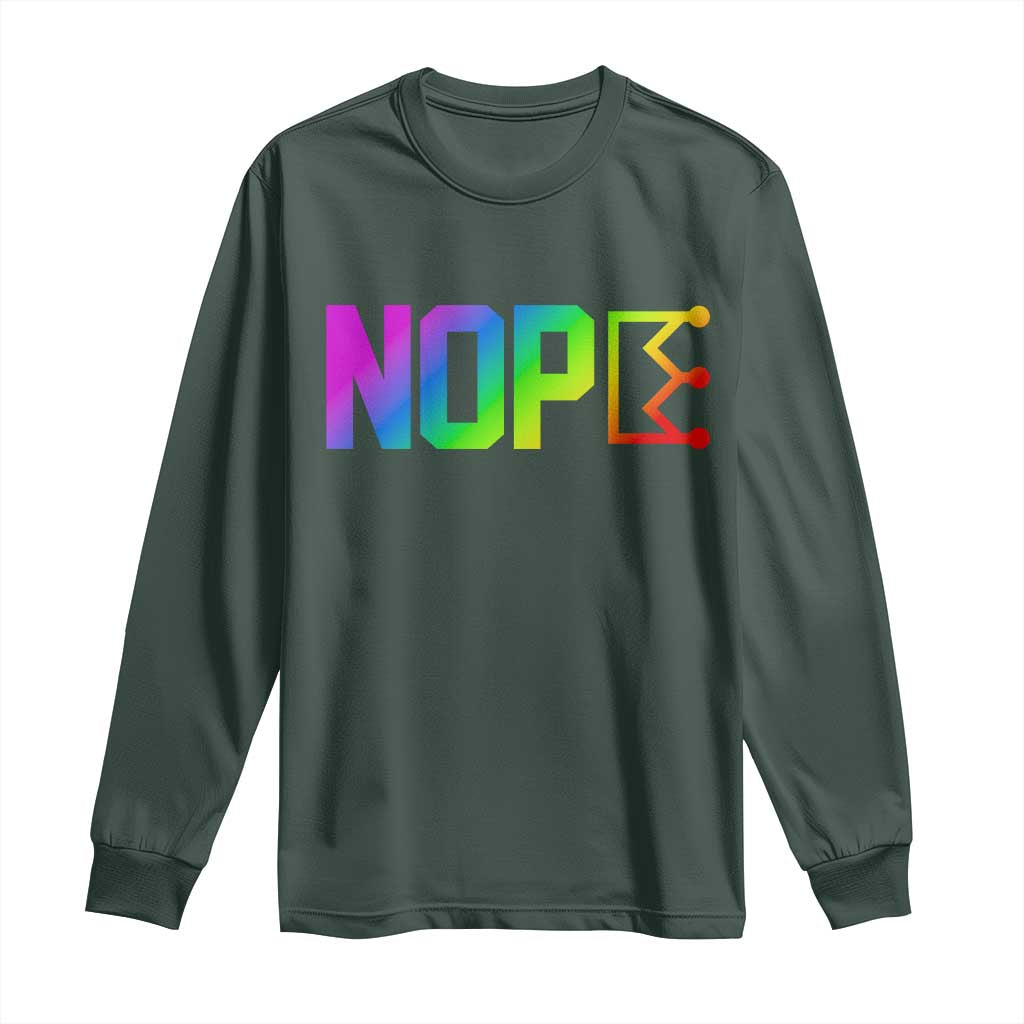 Nope No Kings Graphic Long Sleeve Shirt Humorous Political Gift TS12 Dark Forest Green Print Your Wear