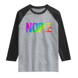 Nope No Kings Graphic Raglan Shirt Humorous Political Gift TS12 Heather Gray Black Print Your Wear
