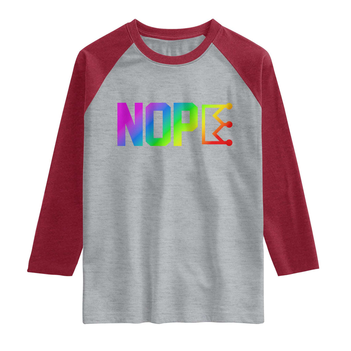 Nope No Kings Graphic Raglan Shirt Humorous Political Gift TS12 Heather Gray Heather Red Print Your Wear