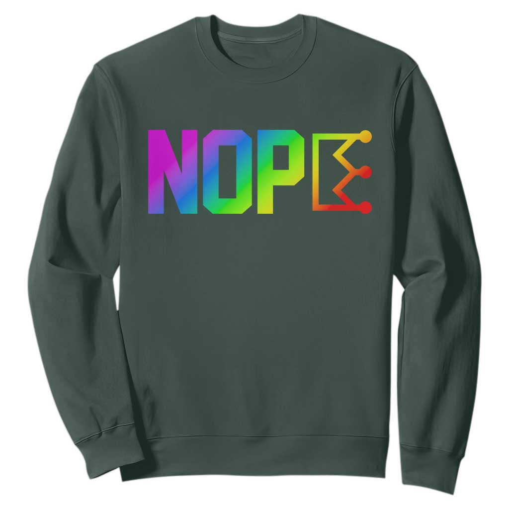 Nope No Kings Graphic Sweatshirt Humorous Political Gift TS12 Dark Forest Green Print Your Wear