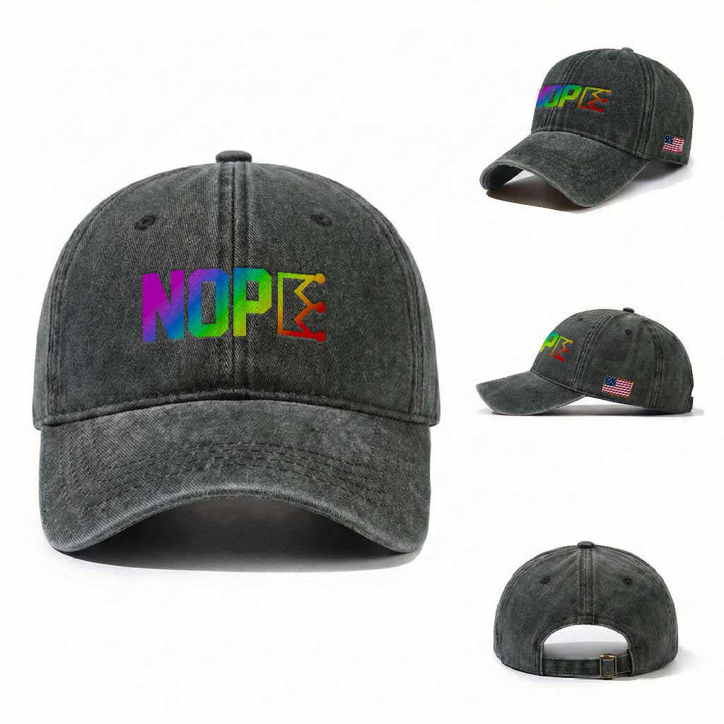 Nope No Kings Graphic Washed Cotton Baseball Cap Humorous Political Gift TS12 Washed Cap Universal Fit Dark Green Print Your Wear