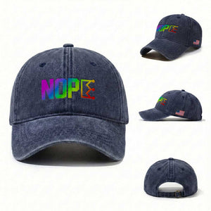 Nope No Kings Graphic Washed Cotton Baseball Cap Humorous Political Gift TS12 Washed Cap Universal Fit Navy Print Your Wear