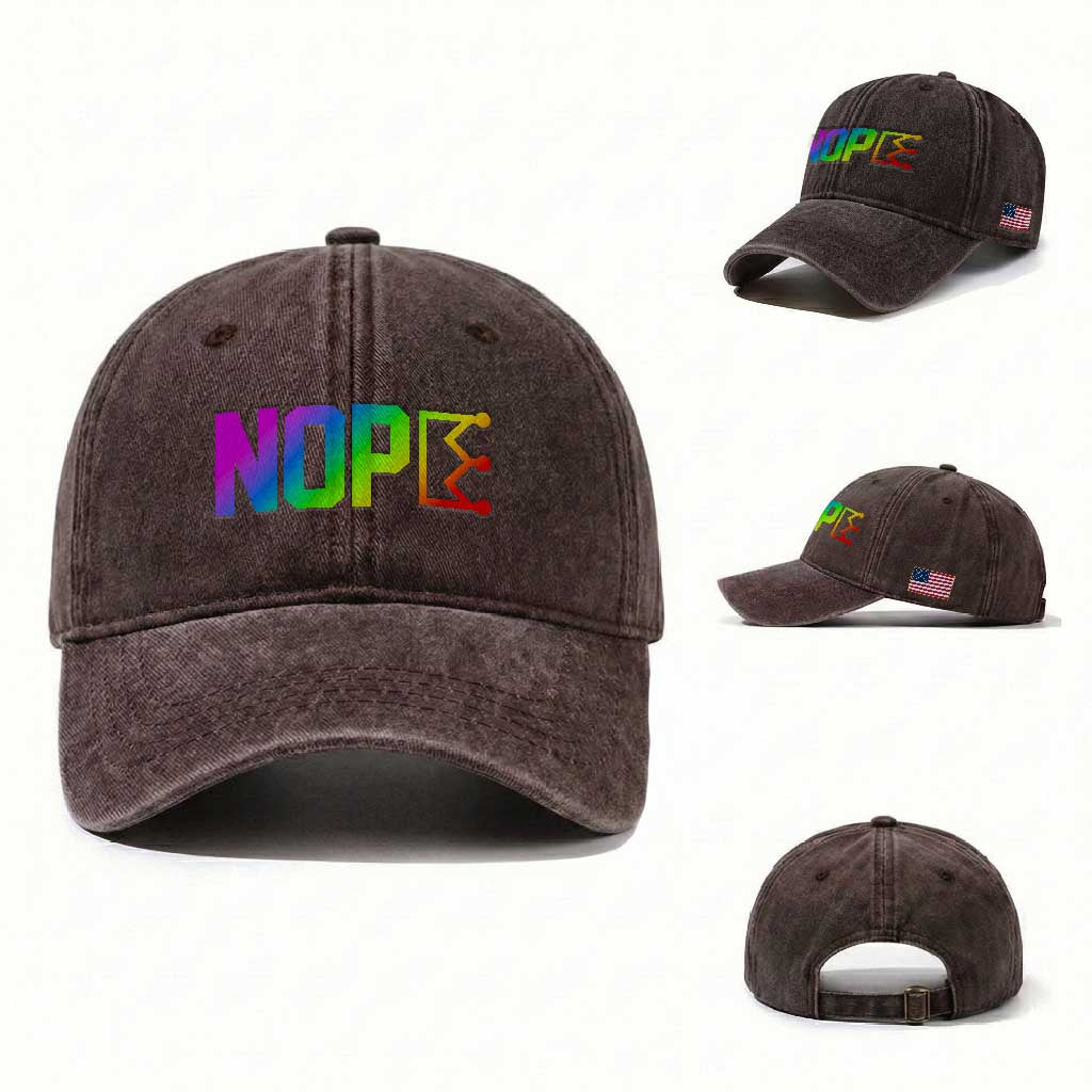 Nope No Kings Graphic Washed Cotton Baseball Cap Humorous Political Gift TS12 Washed Cap Universal Fit Dark Brown Print Your Wear