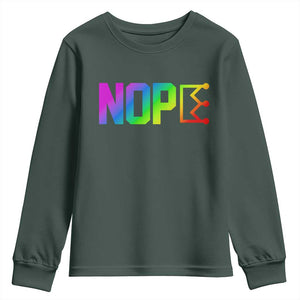 Nope No Kings Graphic Youth Sweatshirt Humorous Political Gift TS12 Dark Forest Green Print Your Wear