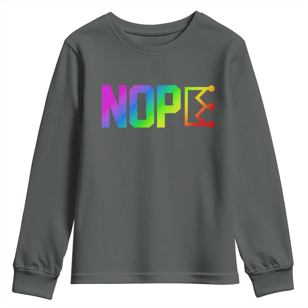 Nope No Kings Graphic Youth Sweatshirt Humorous Political Gift TS12 Dark Heather Print Your Wear