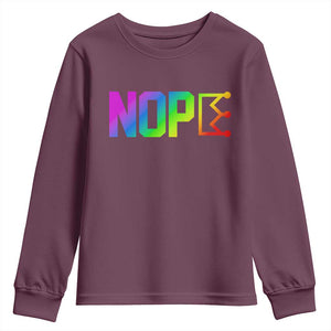 Nope No Kings Graphic Youth Sweatshirt Humorous Political Gift TS12 Maroon Print Your Wear