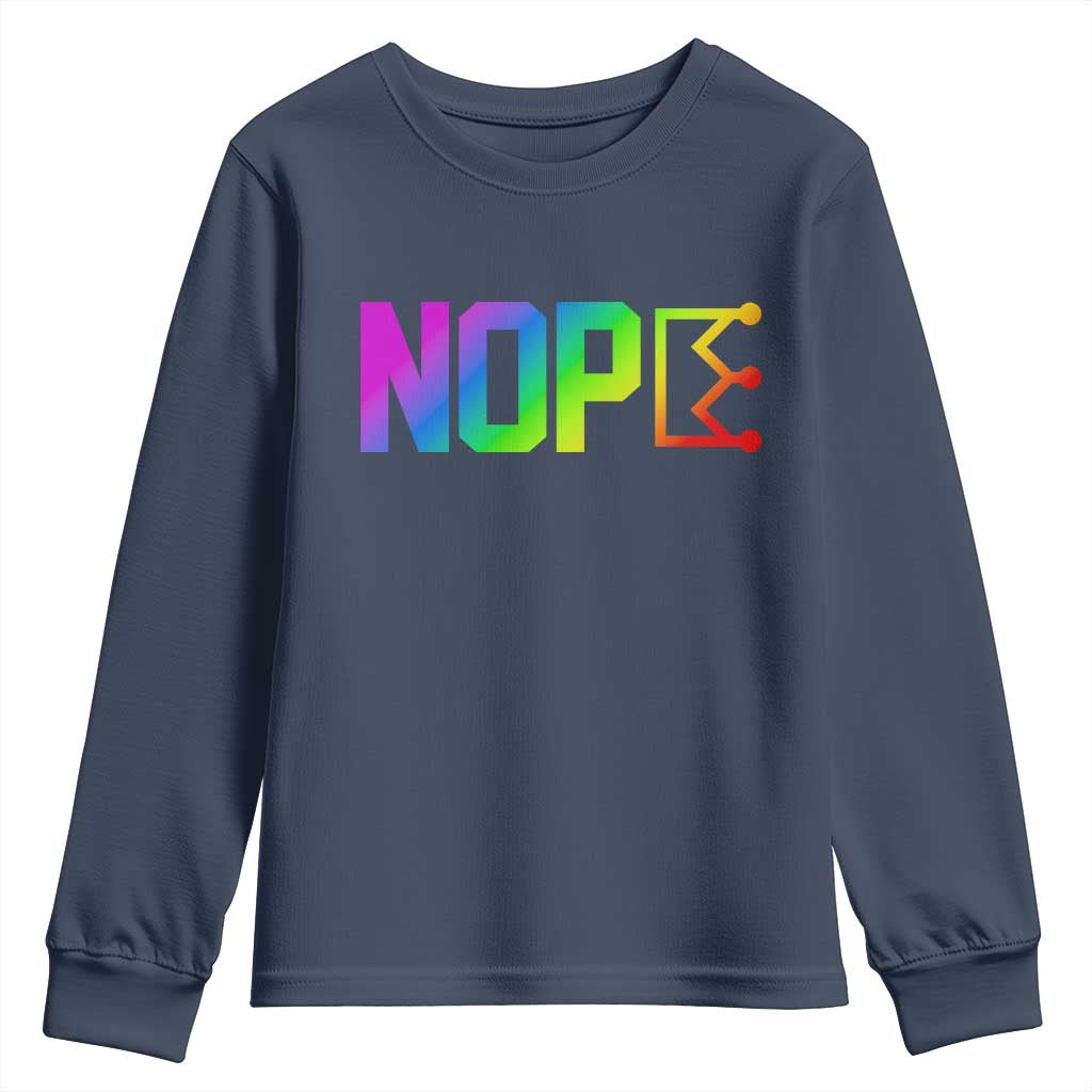 Nope No Kings Graphic Youth Sweatshirt Humorous Political Gift TS12 Navy Print Your Wear