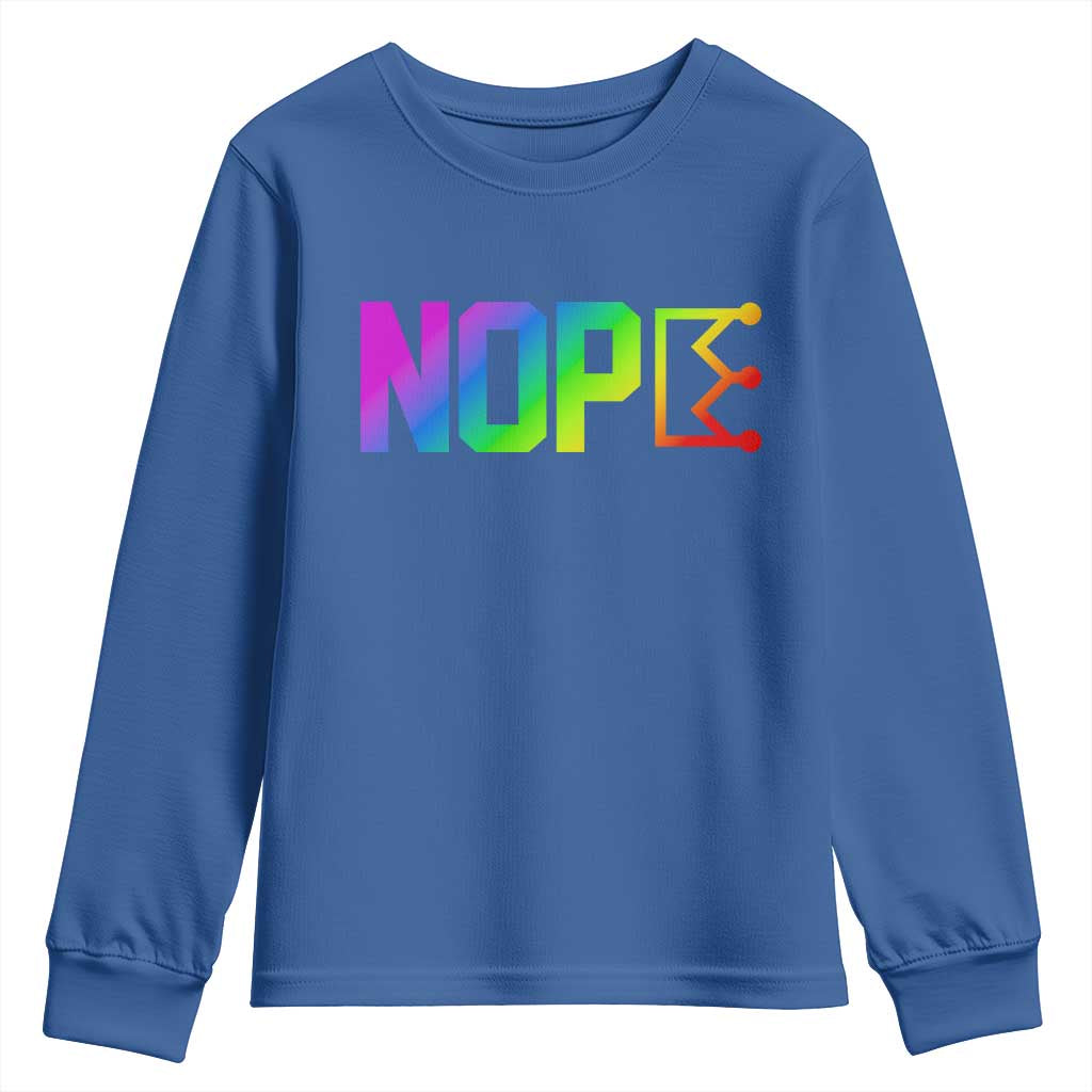 Nope No Kings Graphic Youth Sweatshirt Humorous Political Gift TS12 Royal Blue Print Your Wear