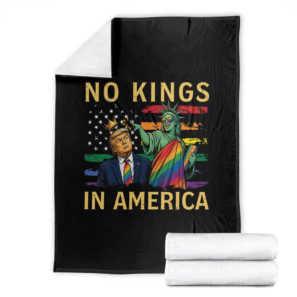 No Kings In America Statue Of Liberty Pride Throw Blanket Humorous Political Gift TS12 Black Print Your Wear