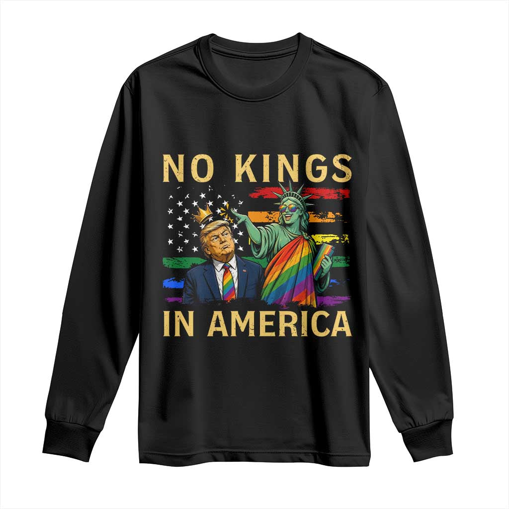No Kings In America Statue Of Liberty Pride Long Sleeve Shirt Humorous Political Gift TS12 Black Print Your Wear