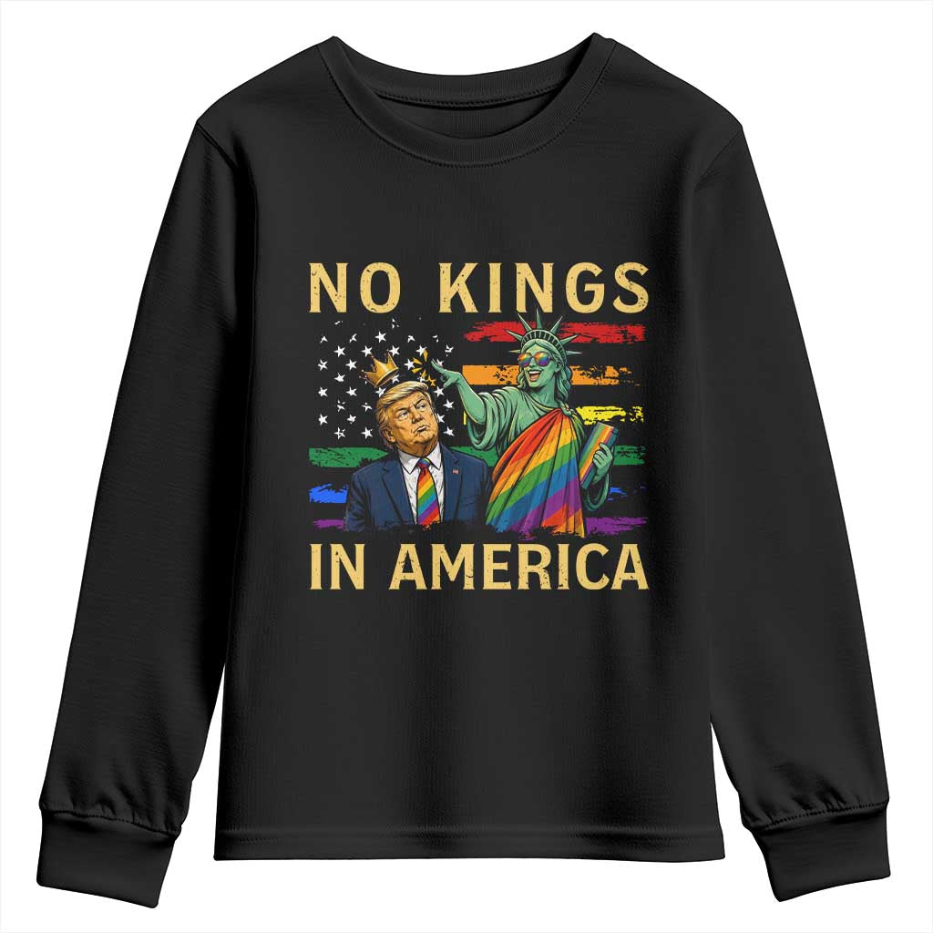 No Kings In America Statue Of Liberty Pride Youth Sweatshirt Humorous Political Gift TS12 Black Print Your Wear