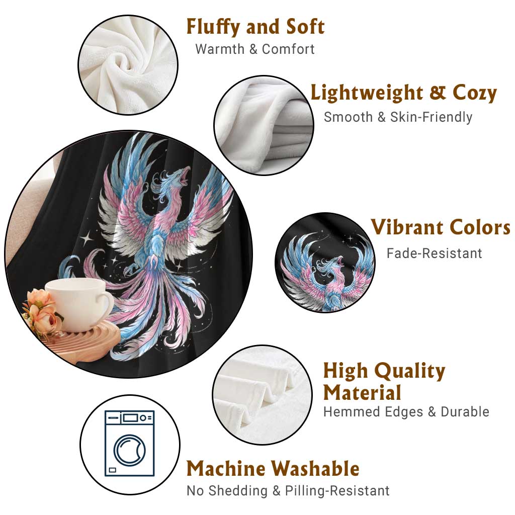 Transgender Phoenix Reborn Throw Blanket Trans Pride Flag Bird TS12 Print Your Wear