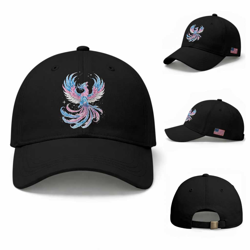 Transgender Phoenix Reborn Baseball Cap Trans Pride Flag Bird TS12 Baseball Cap Universal Fit Black Print Your Wear