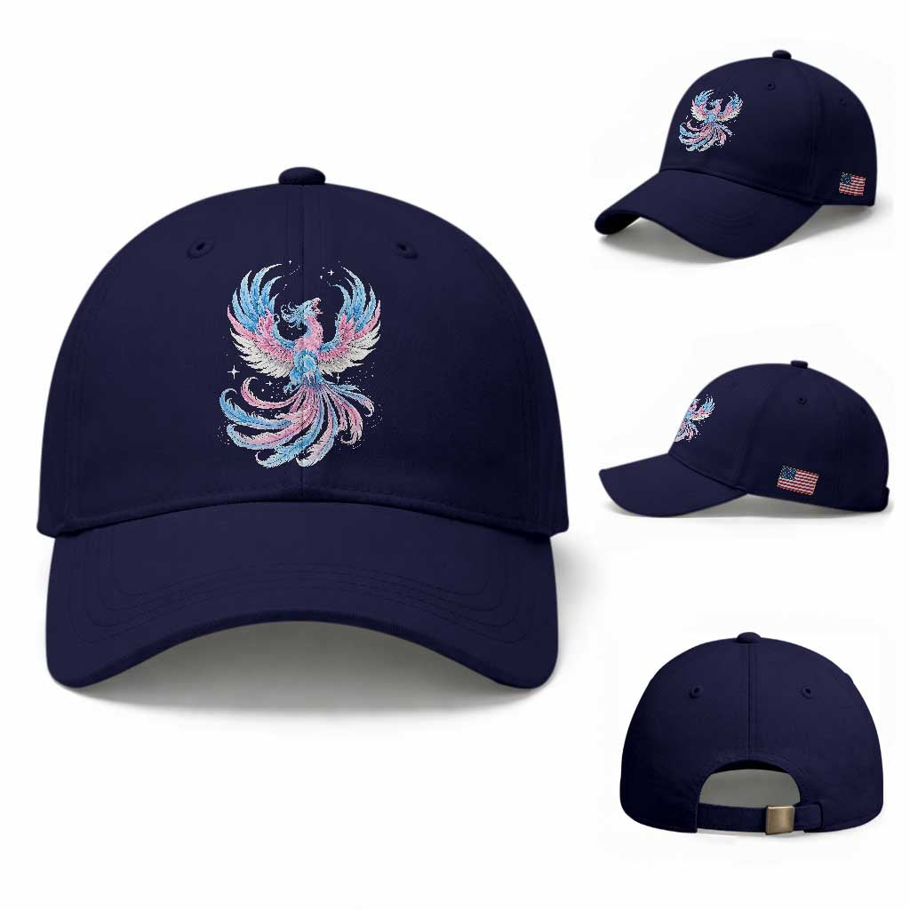 Transgender Phoenix Reborn Baseball Cap Trans Pride Flag Bird TS12 Baseball Cap Universal Fit Dark Blue Print Your Wear