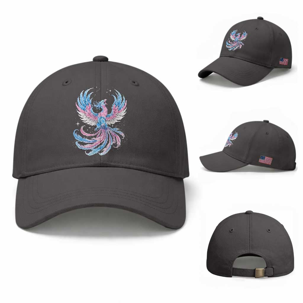 Transgender Phoenix Reborn Baseball Cap Trans Pride Flag Bird TS12 Baseball Cap Universal Fit Dark Gray Print Your Wear