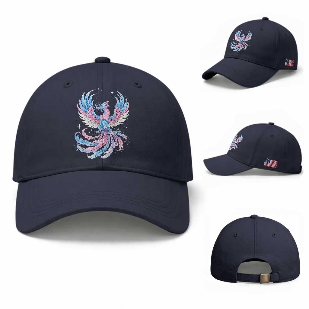 Transgender Phoenix Reborn Baseball Cap Trans Pride Flag Bird TS12 Baseball Cap Universal Fit Navy Print Your Wear