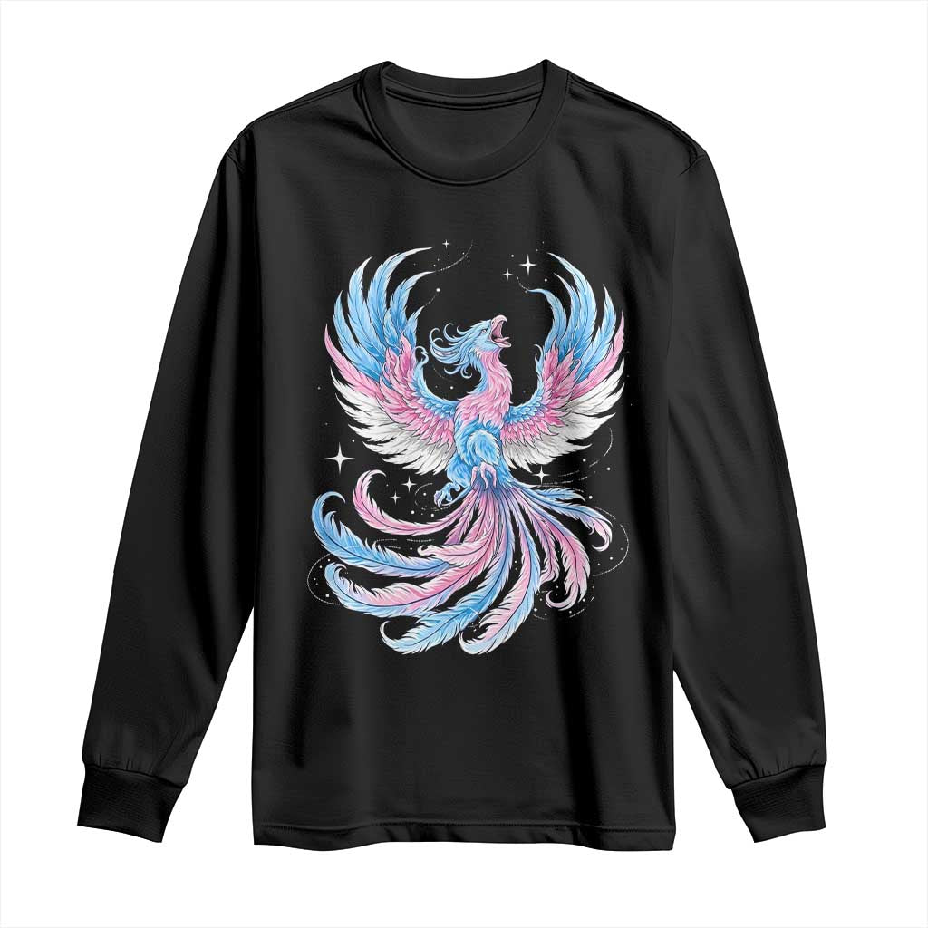 Transgender Phoenix Reborn Long Sleeve Shirt Trans Pride Flag Bird TS12 Black Print Your Wear