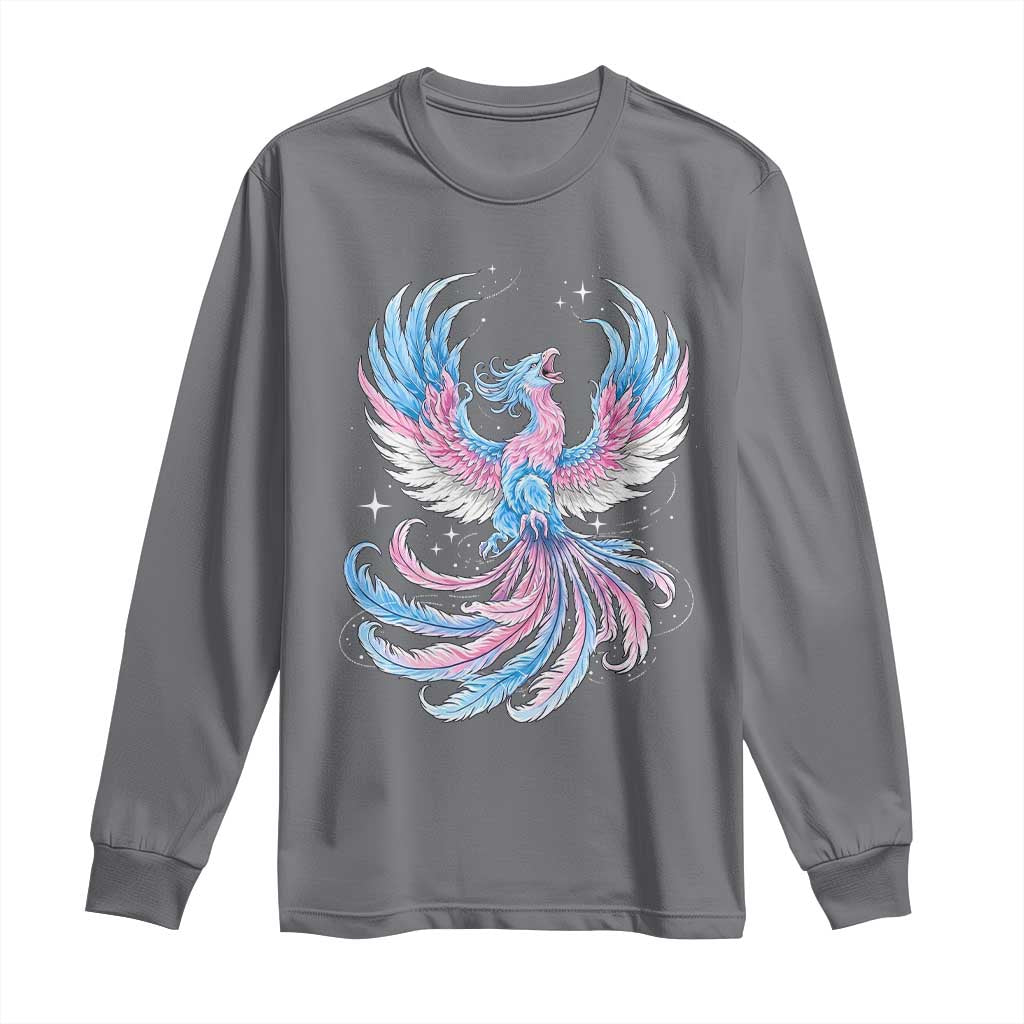 Transgender Phoenix Reborn Long Sleeve Shirt Trans Pride Flag Bird TS12 Charcoal Print Your Wear