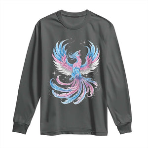 Transgender Phoenix Reborn Long Sleeve Shirt Trans Pride Flag Bird TS12 Dark Heather Print Your Wear