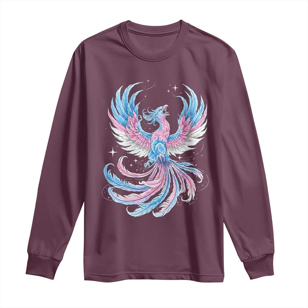Transgender Phoenix Reborn Long Sleeve Shirt Trans Pride Flag Bird TS12 Maroon Print Your Wear