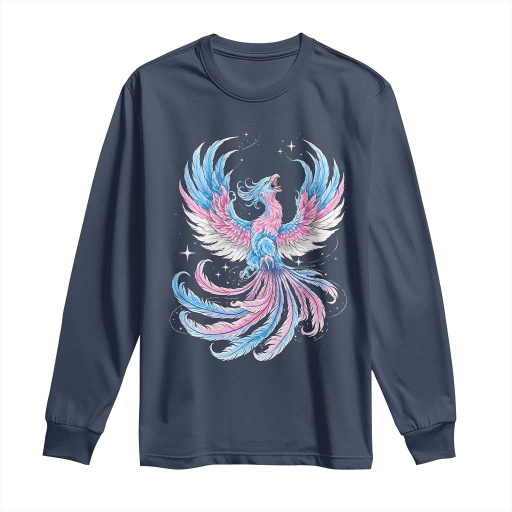 Transgender Phoenix Reborn Long Sleeve Shirt Trans Pride Flag Bird TS12 Navy Print Your Wear