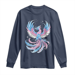 Transgender Phoenix Reborn Long Sleeve Shirt Trans Pride Flag Bird TS12 Navy Print Your Wear