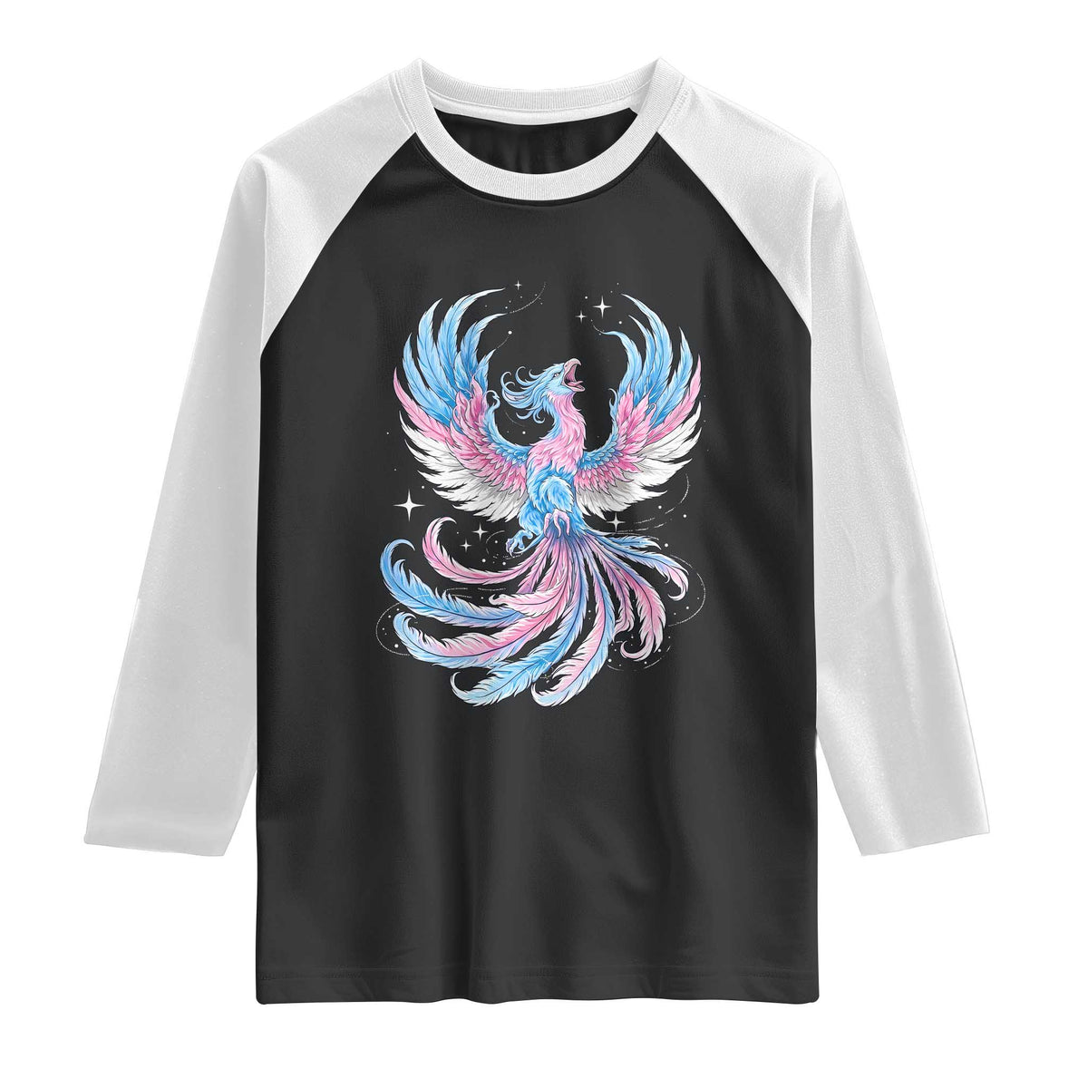 Transgender Phoenix Reborn Raglan Shirt Trans Pride Flag Bird TS12 Black White Print Your Wear