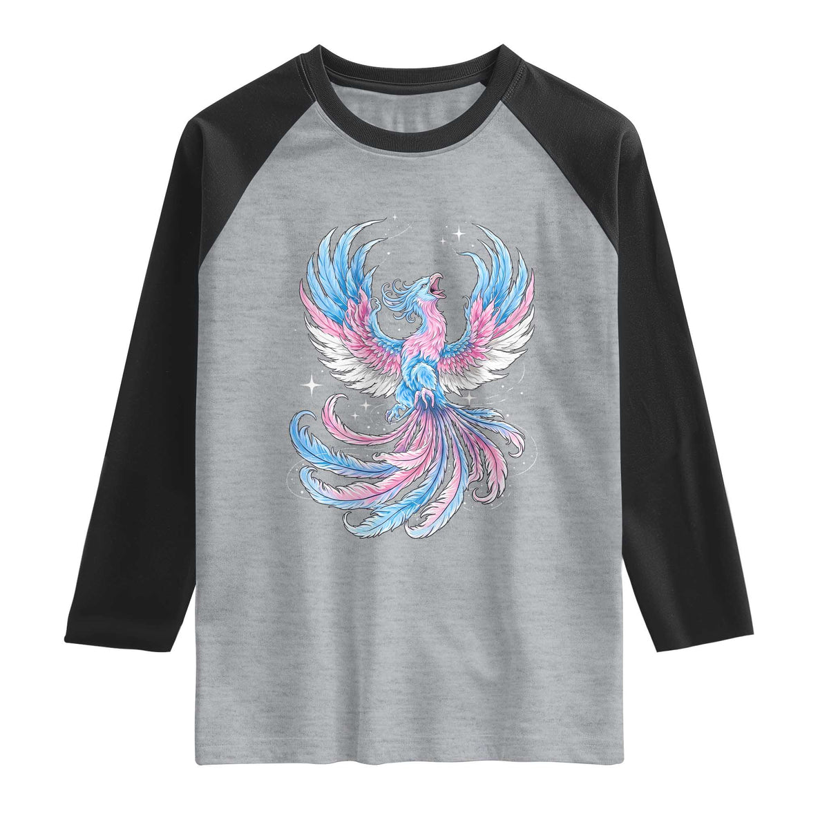 Transgender Phoenix Reborn Raglan Shirt Trans Pride Flag Bird TS12 Heather Gray Black Print Your Wear