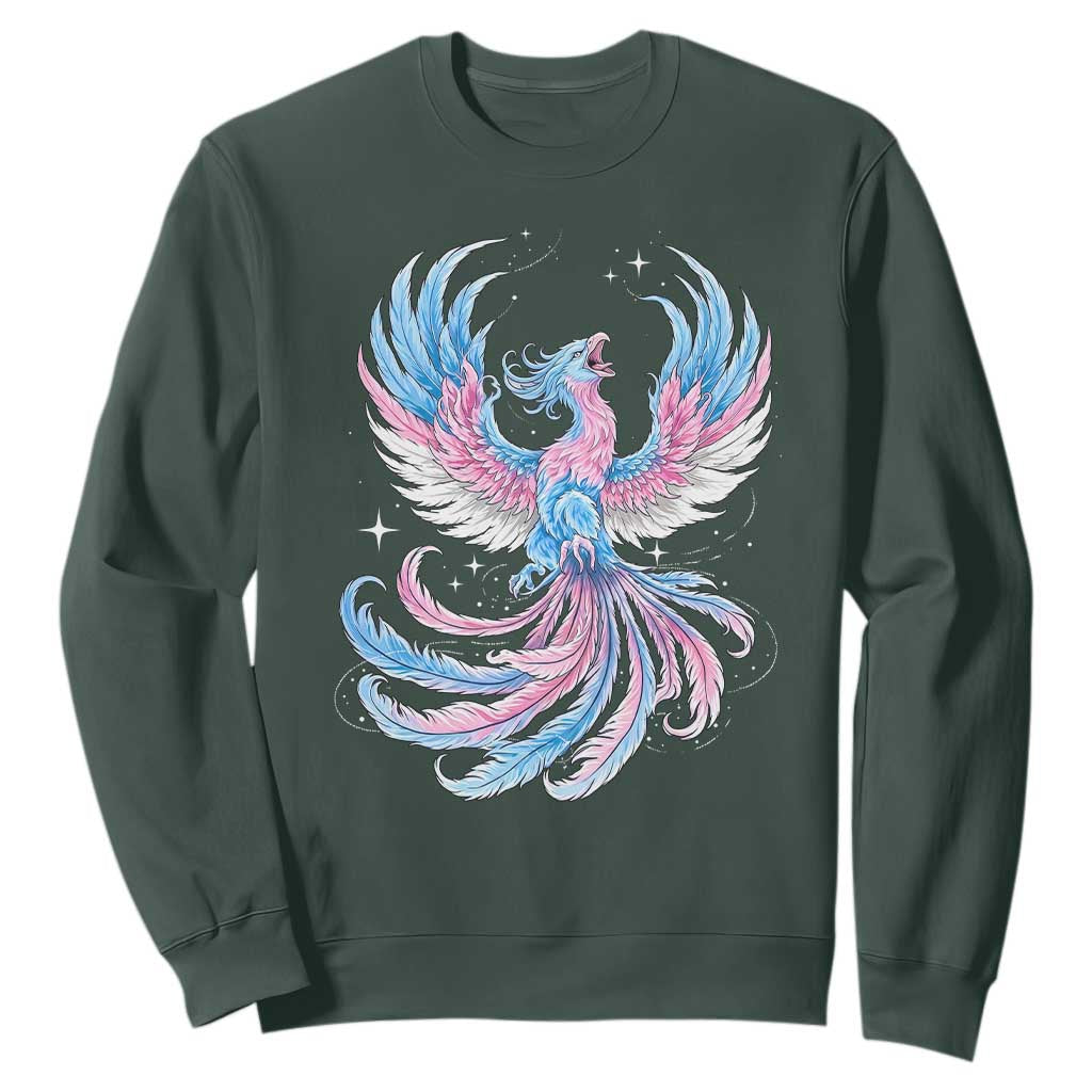 Transgender Phoenix Reborn Sweatshirt Trans Pride Flag Bird TS12 Dark Forest Green Print Your Wear