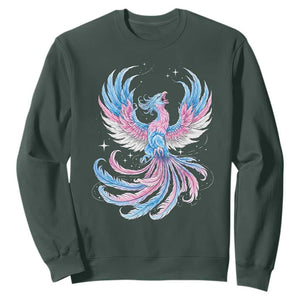 Transgender Phoenix Reborn Sweatshirt Trans Pride Flag Bird TS12 Dark Forest Green Print Your Wear