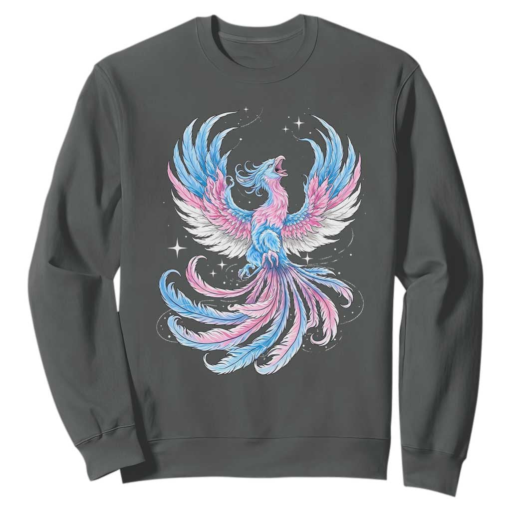 Transgender Phoenix Reborn Sweatshirt Trans Pride Flag Bird TS12 Dark Heather Print Your Wear