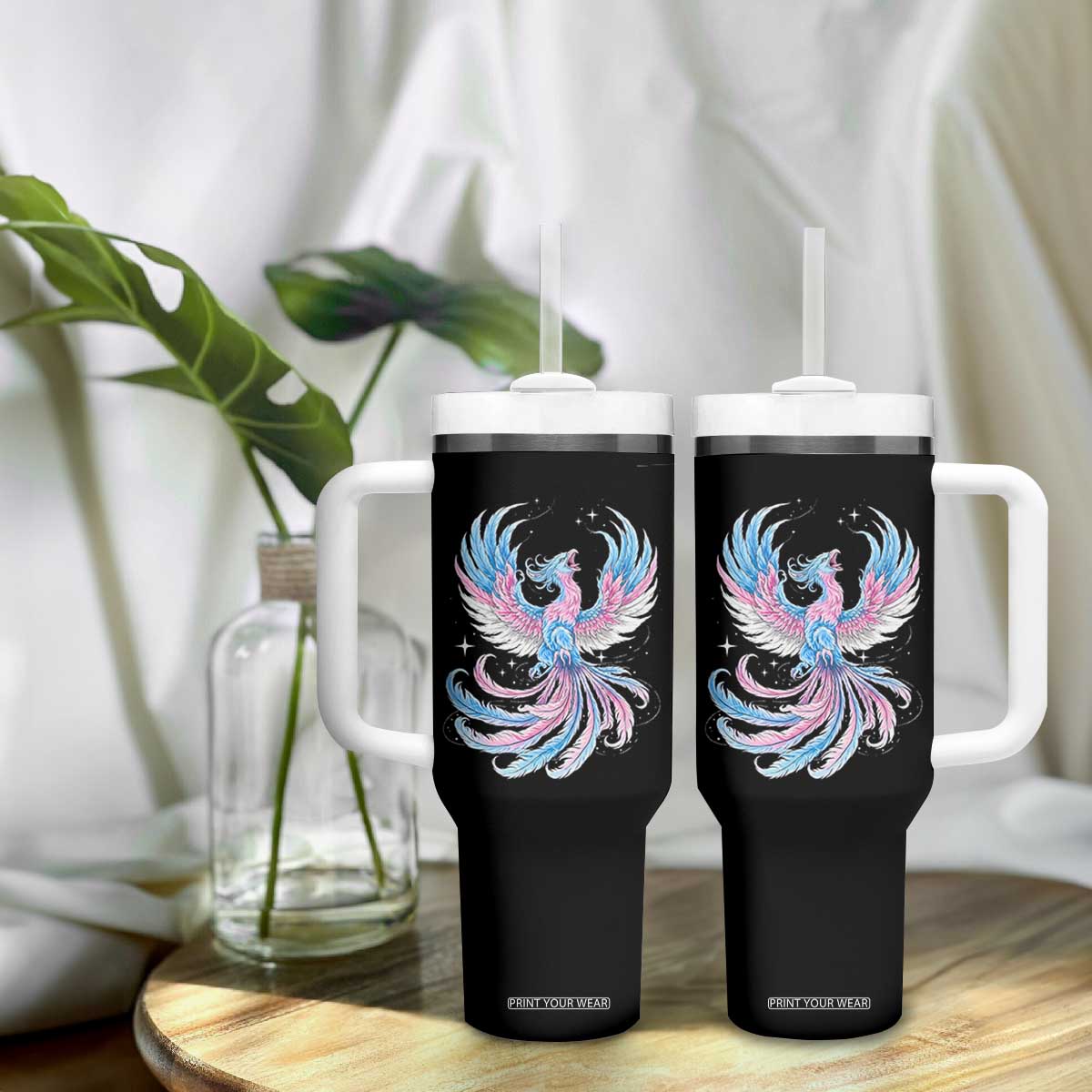 Transgender Phoenix Reborn Tumbler With Handle Trans Pride Flag Bird TS12 Print Your Wear