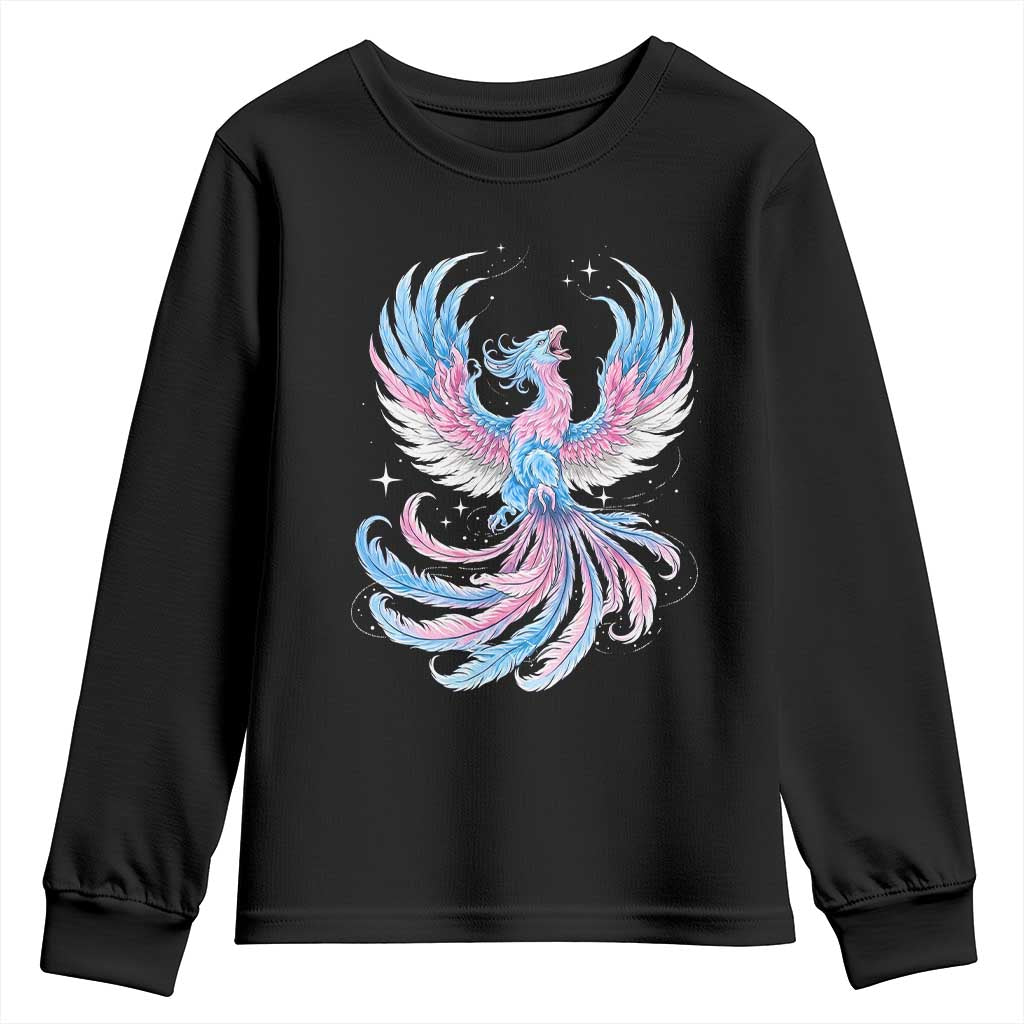 Transgender Phoenix Reborn Youth Sweatshirt Trans Pride Flag Bird TS12 Black Print Your Wear