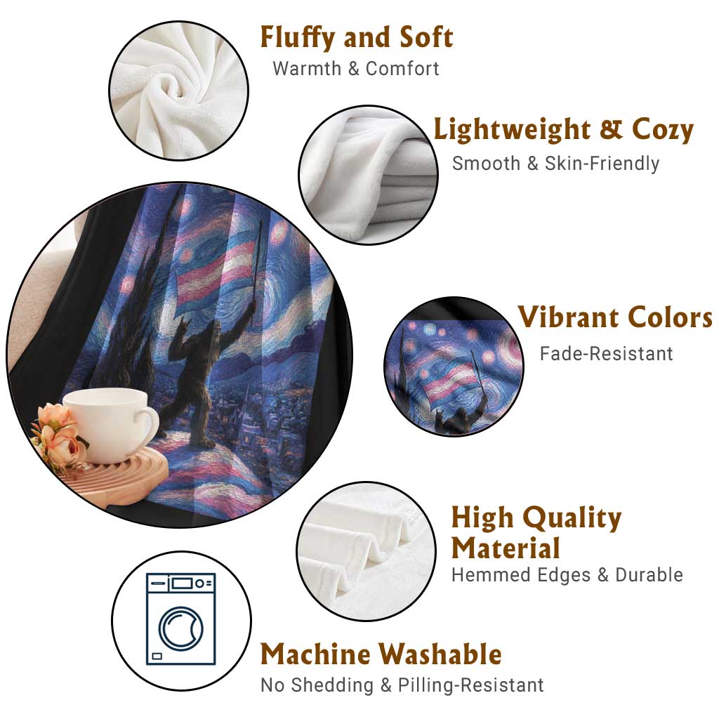 Bigfoot Starry Night Trans Rights Throw Blanket Sasquatch LGBTQ Pride TS12 Print Your Wear