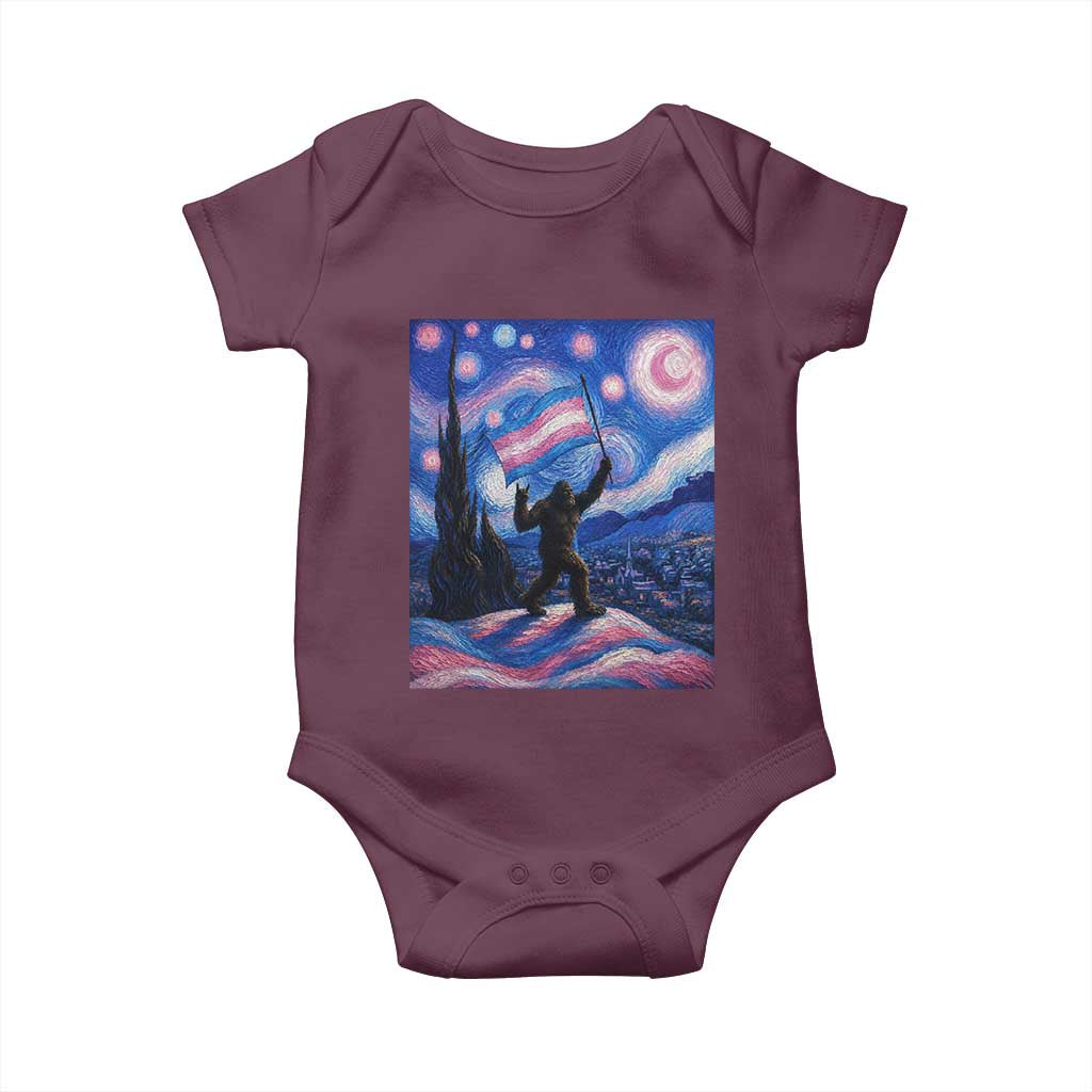Bigfoot Starry Night Trans Rights Baby Onesie Sasquatch LGBTQ Pride TS12 Maroon Print Your Wear