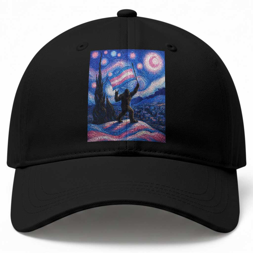 Bigfoot Starry Night Trans Rights Baseball Cap Sasquatch LGBTQ Pride TS12 Print Your Wear