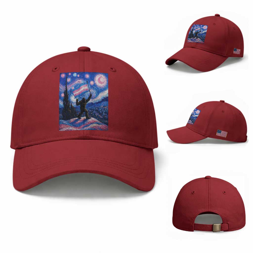 Bigfoot Starry Night Trans Rights Baseball Cap Sasquatch LGBTQ Pride TS12 Baseball Cap Universal Fit Cherry Red Print Your Wear