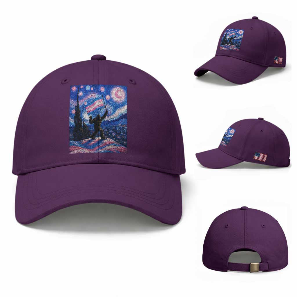Bigfoot Starry Night Trans Rights Baseball Cap Sasquatch LGBTQ Pride TS12 Baseball Cap Universal Fit Purple Print Your Wear