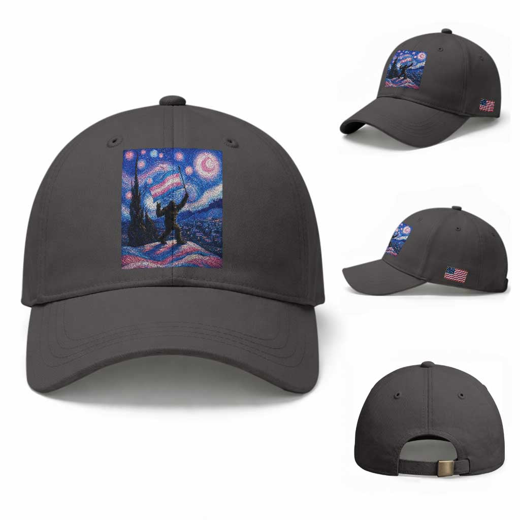 Bigfoot Starry Night Trans Rights Baseball Cap Sasquatch LGBTQ Pride TS12 Baseball Cap Universal Fit Dark Gray Print Your Wear