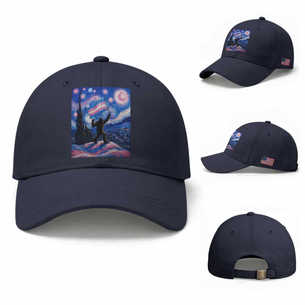 Bigfoot Starry Night Trans Rights Baseball Cap Sasquatch LGBTQ Pride TS12 Baseball Cap Universal Fit Navy Print Your Wear