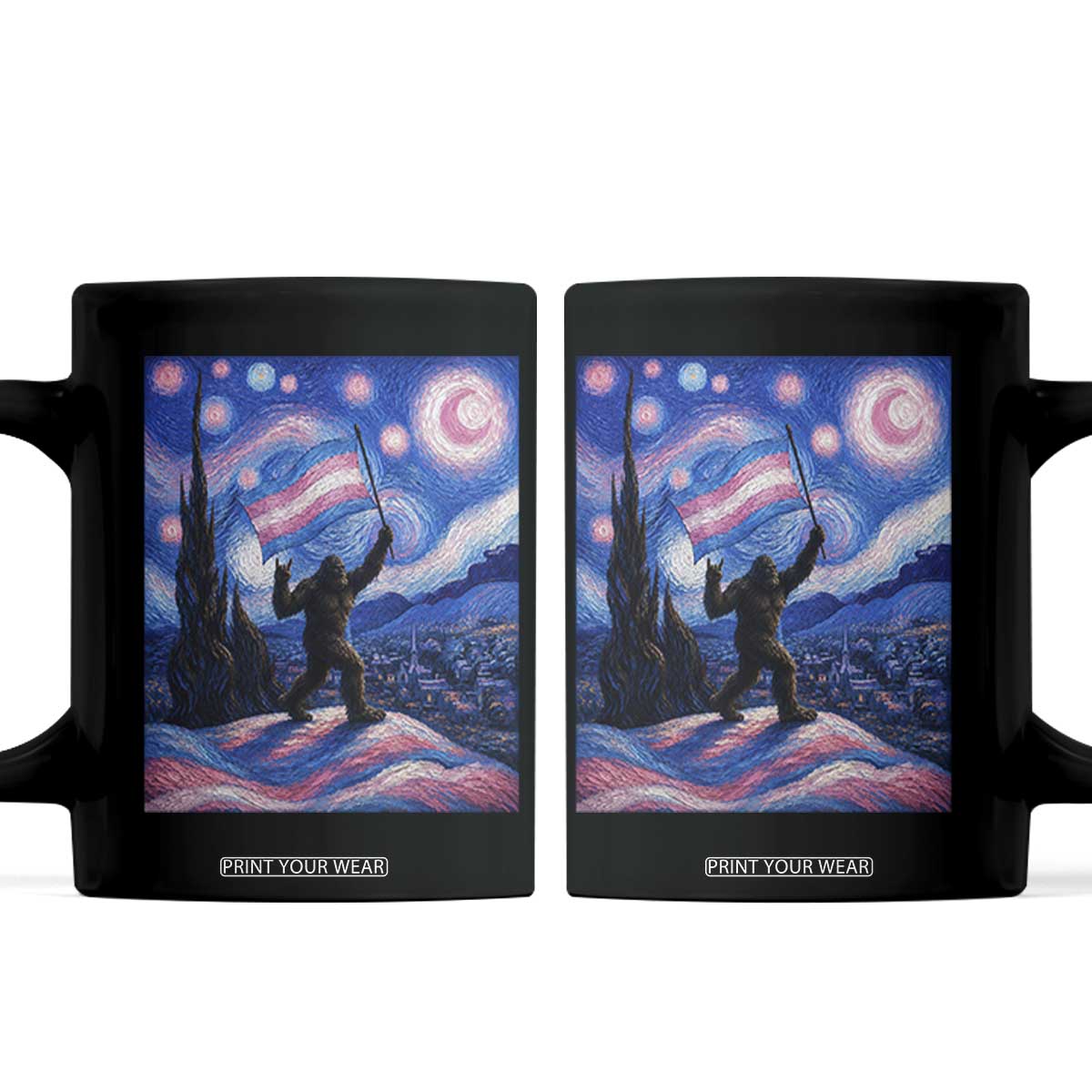 Bigfoot Starry Night Trans Rights Coffee Mug Sasquatch LGBTQ Pride TS12 Black Print Your Wear
